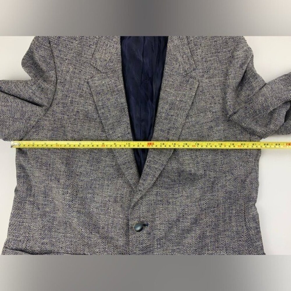 Vintage Walter Pye's LeBaron Clothes Blazer Jacket Dark Blue Herringbone 43L EUC - Picture 13 of 14